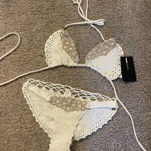 Cream and gold crochet Bikini Set